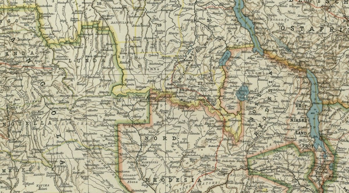 Map showing the principal geographical settings later linked by the Grobler and Johanson reports: Lake Bangweolo, Lake Dilolo, Angola, the Kassai region, and surrounding parts of Central Africa.